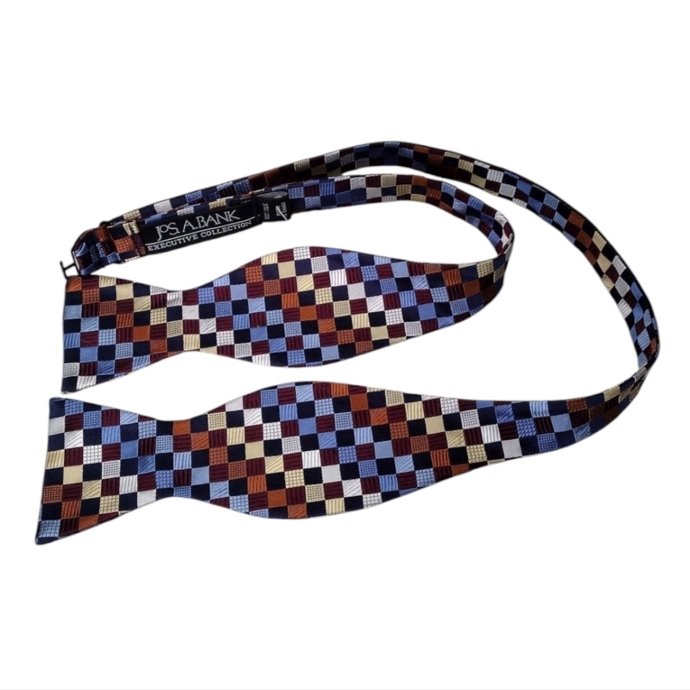 NWT Jos. A. Bank Checkered Print 100% Silk Business Cocktail Formal Bow Tie
